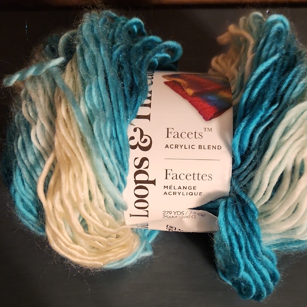 Loops & Threads Facets Acrylic Blend Yarn - Blue and Cream